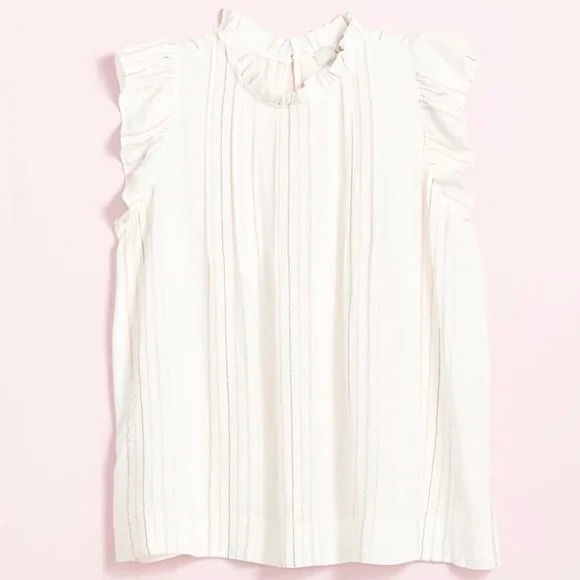 LOFT Shimmer Stripe Pintucked Flutter Tank Top Size Small - Picture 1 of 9